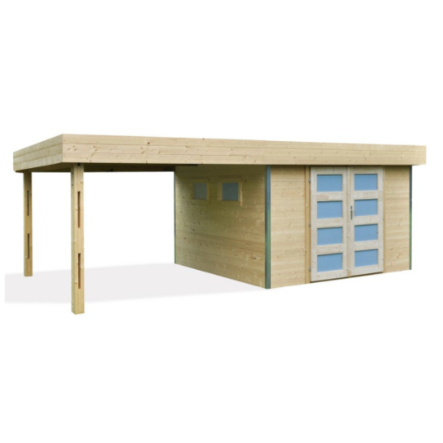 Abri de Jardin en Bois à Toit Plat avec Auvent – Élégance et Polyvalence