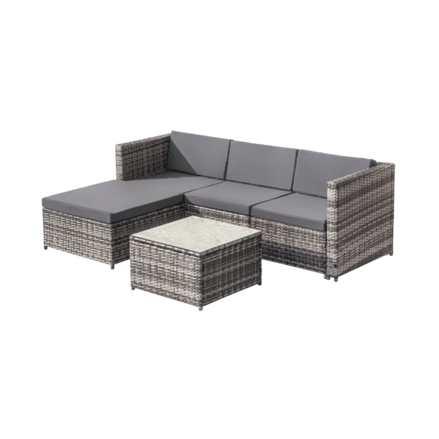 Salon de jardin en résine tressée - Canapé d'angle extérieur avec table basse - 4 places - Gris